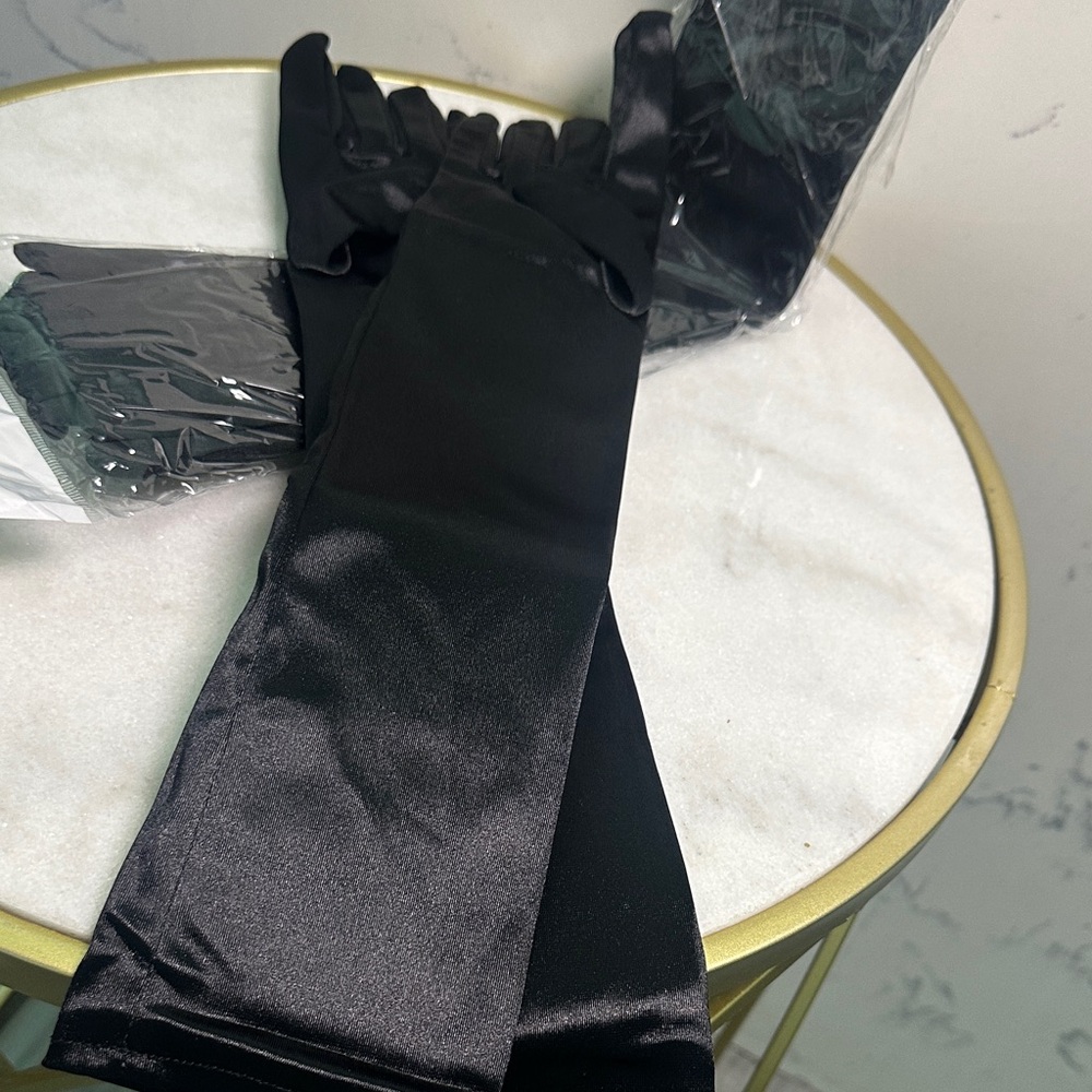 NWT Pair of Elegant Black Satin Elbow Gloves (Halloween) formal or cosplay - Picture 2 of 2